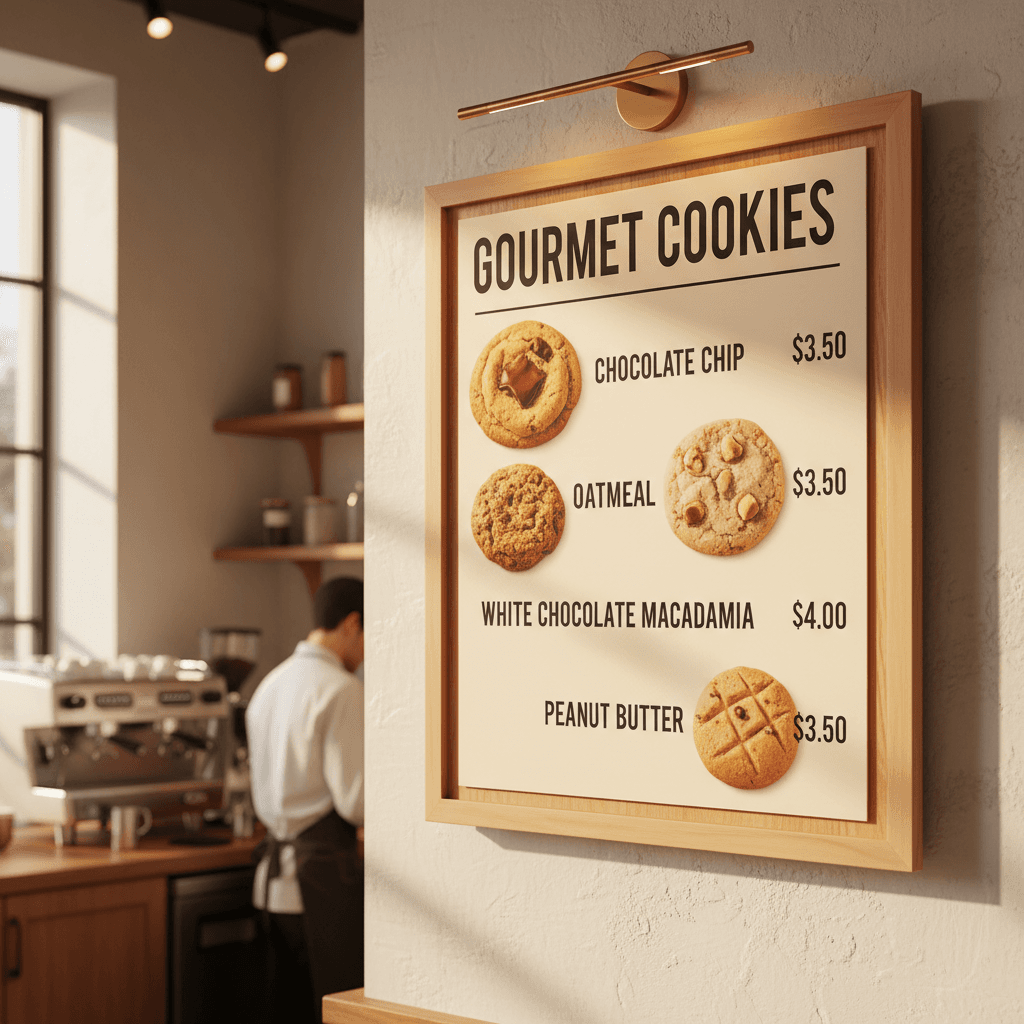 Menu board displaying premium cookie offering